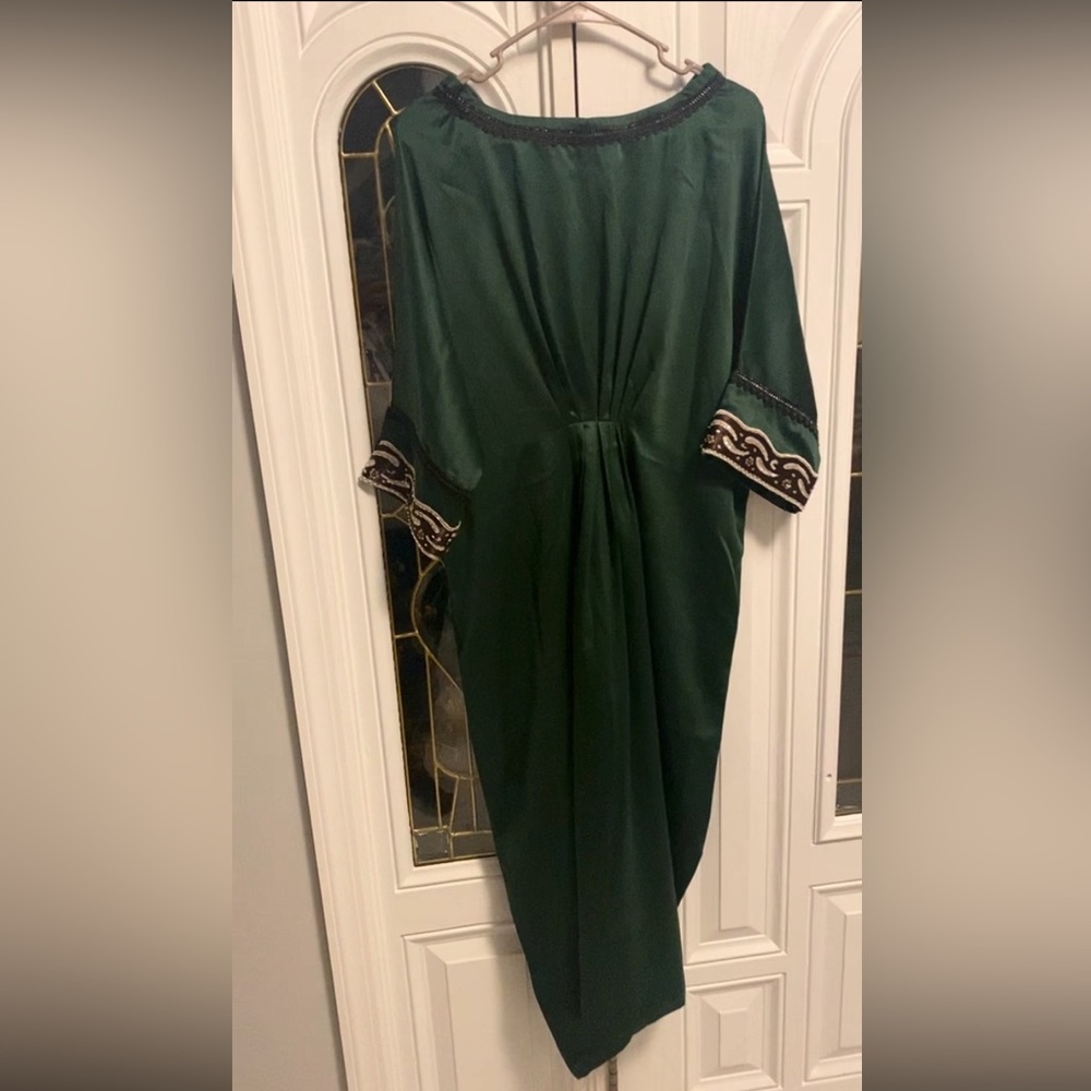 Gorgeous deep green silk kaftan style dress.